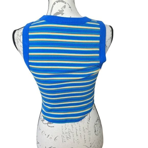 Wild Fable Women's Size Medium Blue Green Yellow Ribbed Cropped Tank Top - Picture 3 of 6